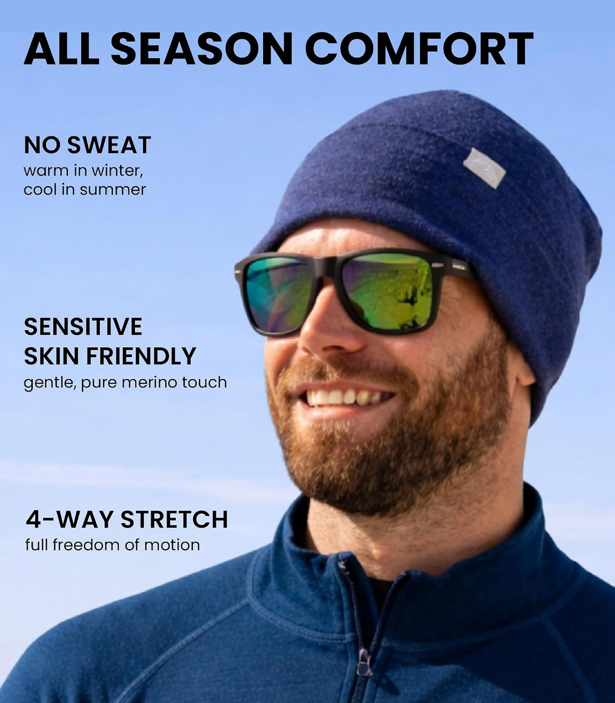 Merino Wool Beanie for Women & Men - 100% Merino Skull Cap 17.5um - All Season Unisex Adult Hat & Socks for Running, Hiking