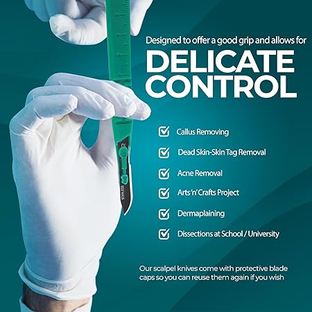 MED PRIDE 10-Pack Disposable Surgical Scalpel (10) Knives, Sterile Stainless Steel Blades, Plastic Handles, Individually Wrapped, for Dermaplaning, Podiatry, Crafts