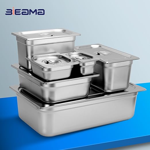 6 Pack Hotel Pans, 14 Size 6" Deep, NSF, Commercial Stainless Steel Pan, Steam Table Pan, Catering Food Pan