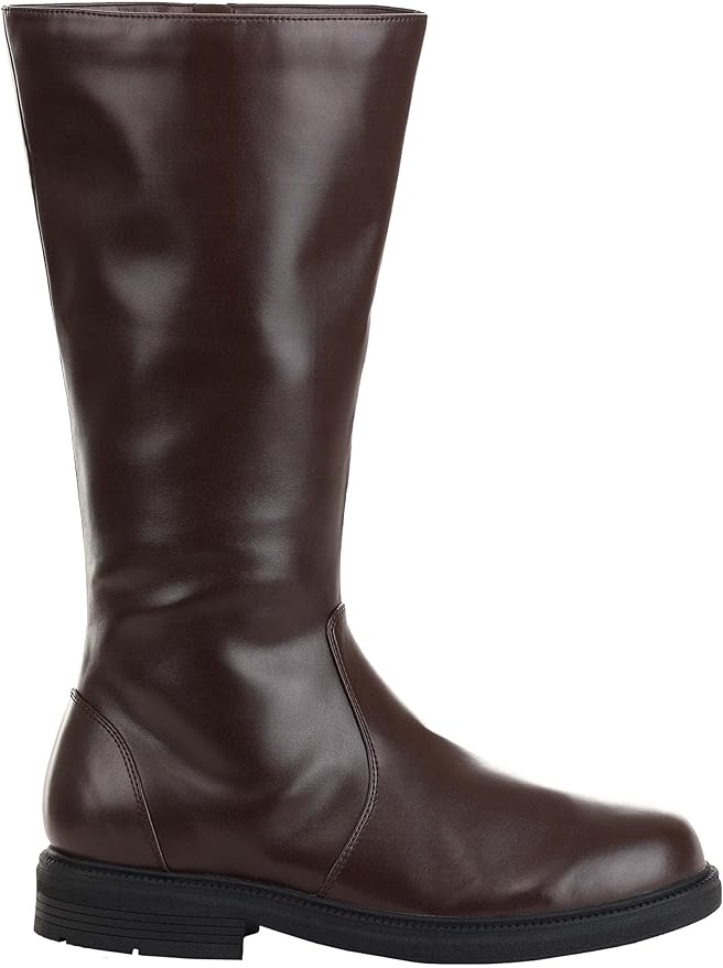 Fun Costumes Tall Brown Adult Boots - Faux Leather, Textured Rubber Soles, Inner Zippers, Halloween Cosplay Size 10