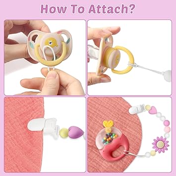 2 Pack Silicone Pacifier Clip for Boys and Girls, Features One-Piece Design Pacifier Strap with Clip, Adorable Sunflower Pacifier Holder for Baby Teethers and Toys