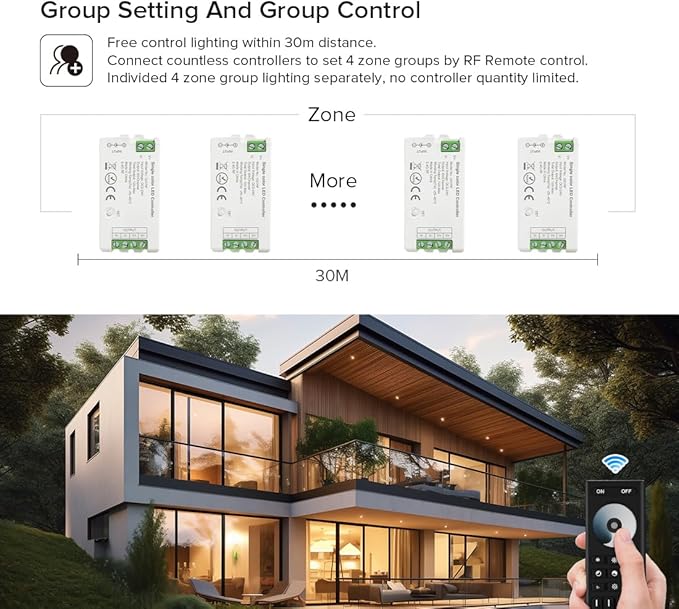 BTF-LIGHTING 5050SMD FCOB COB Dimming RF 2.4GHz Wireless Remote RC01RFB C01RF Tuya Controller Kit 4 Zones Group Control PWM Single Color (V -V) 2pin LED Strip Neon Rope Light DC5V DC12V DC24V