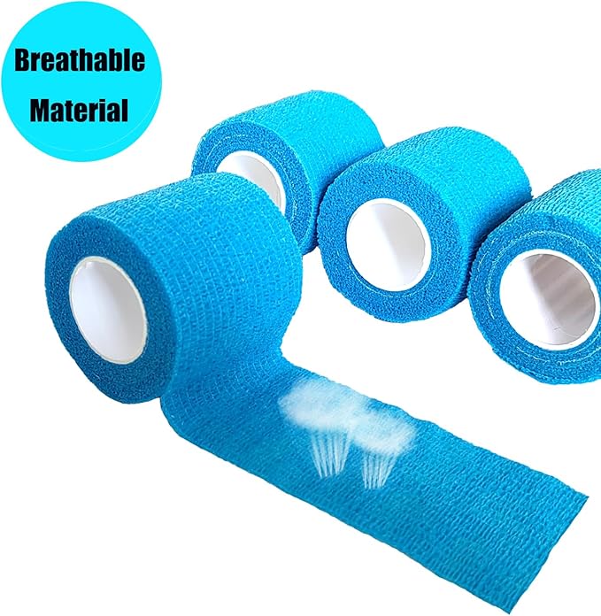 6 Pack 2 Inches Self Adhesive Wrap Bandage Self Adherent Cohesive Bandage Tape Stretch Vet Wrap Breathable Athletic Tape for Sports, Wrist, AnkleOoaBlueOoa