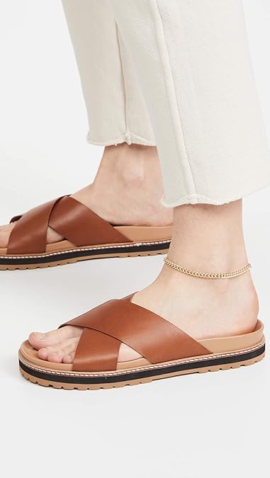 Madewell The Dayna Lugsole Slide Sandal in Leather English Saddle