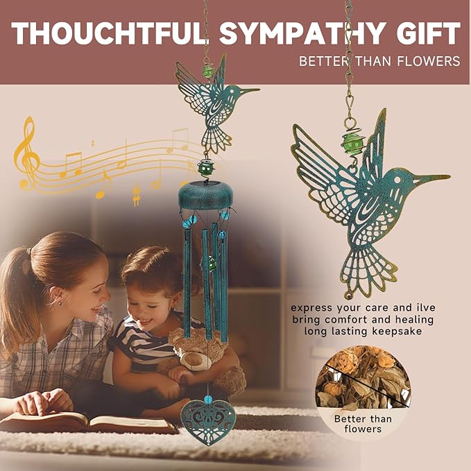 Outdoor Wind Chimes, Deep Tone, Commemorative Hummingbird Wind Chimes, Retro Wind Chimes, Unique Outdoor Gifts, 27 Inch Wind Chimes
