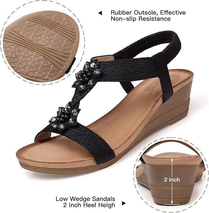 SHIBEVER Wedge Sandals for Women Dressy: Summer Low Wedges Comfortable Open Toe Sandals