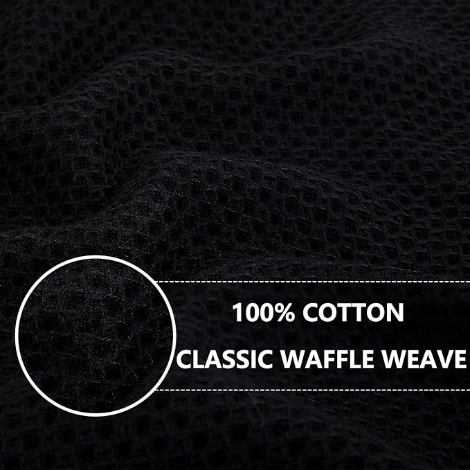 Homaxy 100% Cotton Waffle Weave Kitchen Dish Cloths, Ultra Soft Absorbent Quick Drying Dish Towels, 12 x 12 Inches, 6-Pack, Black