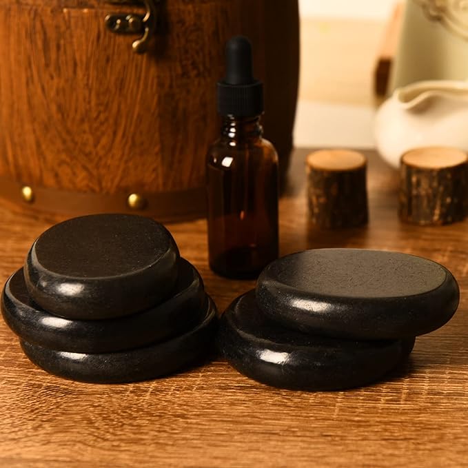 June Fox Hot Stones for Massage 4 Large and 2 Medium Basalt Stones Set Hot Rocks Massage Stones for Spa, Relaxing, Healing