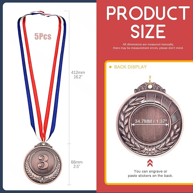 Hilitchi 5Pcs Gold Award Medals - Olympic Style Winner Medals with Ribbon