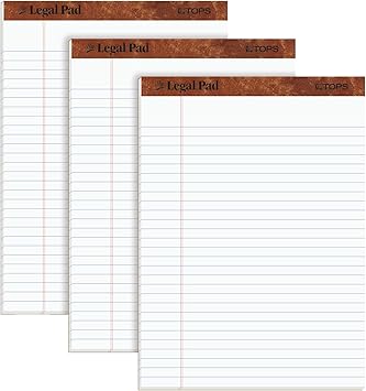 TOPS The Legal Pad Legal Pad, 8-12 x 11-34 Inches, Perforated, White, LegalWide Rule, 50 Sheets per Pad, 3 Pads per Pack (75337)