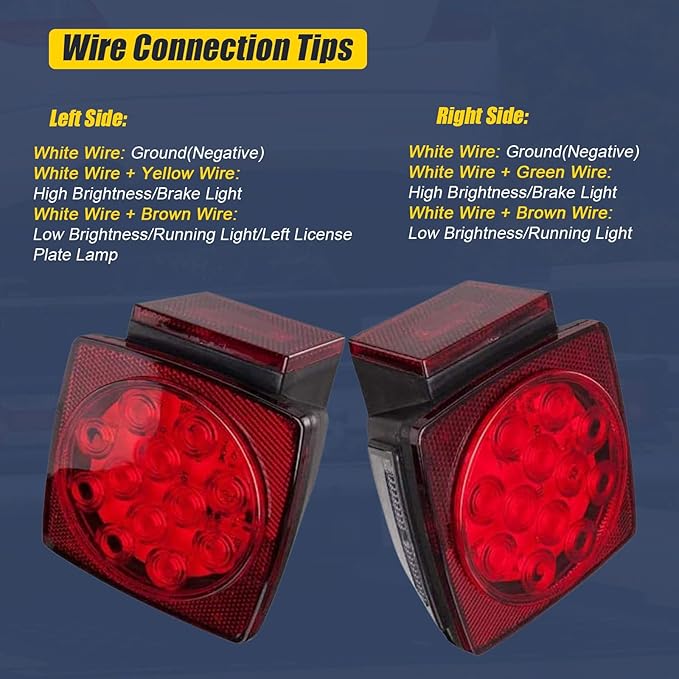 Trailer Tail Lights, Square Boat Trailer Lights Led Submersible Kit, Stop Turn Tail License Brake Running Light for Boat Truck RV Trailers Under 80" (2 Pack)