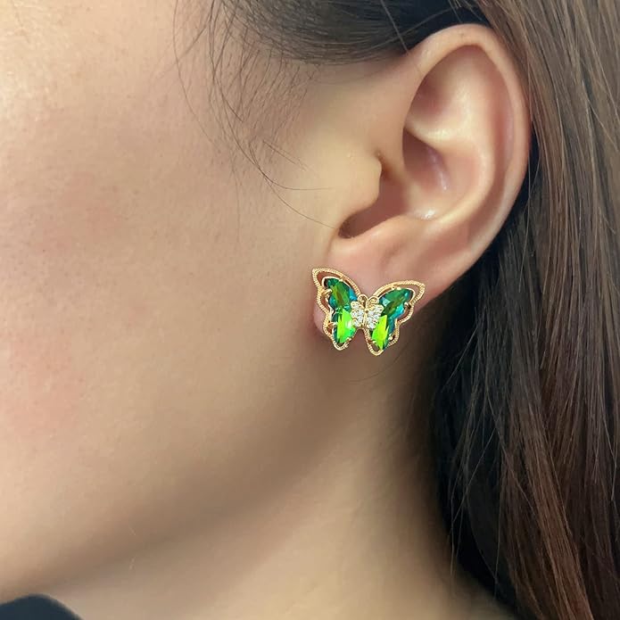 Butterfly Earrings for Women,Sparkle Glass Crystal Gemstone Butterfly Stud Earring, Valentine's Day Anniversary Birthday Wedding Mother's Day Butterfly Jewelry