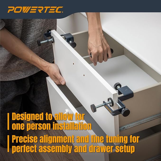 POWERTEC Drawer Front Installation Clamps, Cabinet Installation Clamps, Adjustable Drawer Fixing Clamp, Drawer Face Mounting Clamps, Easy and Fast Cabinet Assembly Clamps for Woodworking 2PC - 71181