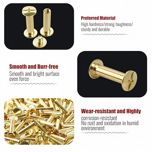 Chicago Binding Screws - 5mm x 12mm Binding Posts - 9.5mm Phillips Nut - Chicago Screw Binding Post Screw Kit for DIY Leather Decoration Scrapbook Photo Albums Bookbinding (Gold, 50 PCS)
