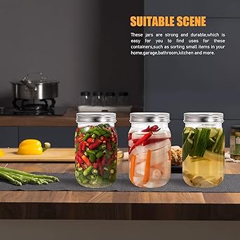 6 Pack 16 Ounce Clear Plastic Mason Jars Containers With Screw Sealing Metal Tinplate Lids,Refillable Empty PET Plastic Slime Candy Storage Jars Containers for Home Kitchen Art Craft