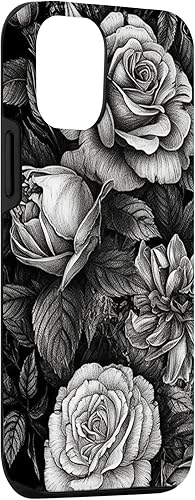 iPhone 12/12 Pro Black And White Gothic Roses Flowers Floral Goth Gardening Case