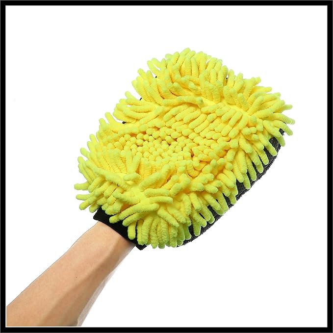 Car Wash Mitts Chenille Coral Fleece Double Sided Dirt Washing Foam Tool Universal for Car Yellow and Gray Durable Material