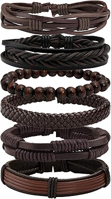 MILAKOO 6 Pcs Punk Braided Leather Bracelets for Men Women Cuff Wrap Wristbands Adjustable