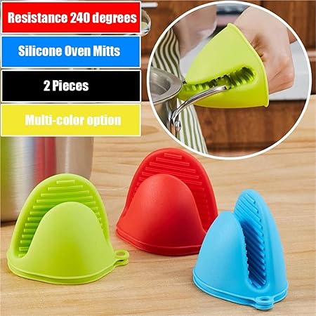2PCS Silicone Oven Mitts Heat Resistant, Potholders Kitchen Cooking Baking, Pinch Grips Finger Protector Pot Air Fryer(Blue)