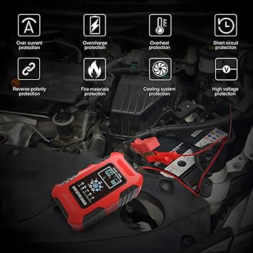 10-Amp Battery Charger, 12V/10A 24V/5A Smart Automatic Maintainer Trickle Charger with Temperature Compensation, 7 Stage Lead Acid AGM LiFePO4 Battery Charger for Cars Motorcycles Boats