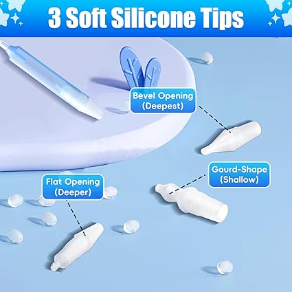 Baby Nasal Aspirator Nasal Congestion Relief with 25 Hygiene Filters 2 Silicone Tips with Nose Cleaning Tweezer, Blue