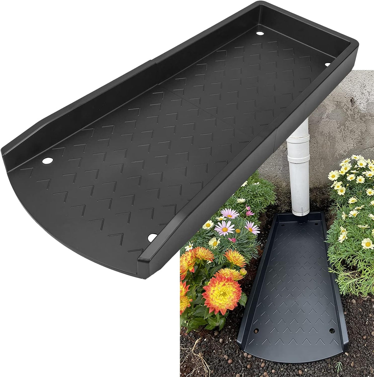 1 Pack Downspout Splash Block, 24" Rain Gutter Downspout Extensions Black, Decorative RainWater Drainage, Gutter Splas ( Doesn't come with 6pc Fixing Nailsh )