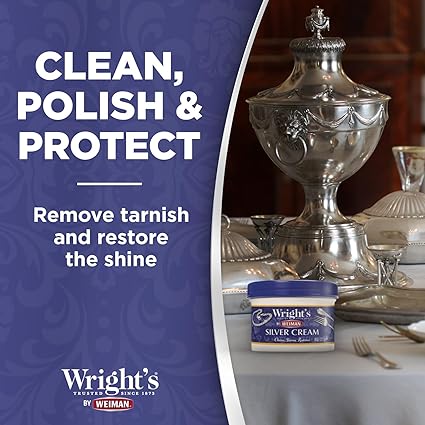 Wright's by Weiman Silver Cleaner and Polish Cream with Polishing Cloth, Ammonia-Free, Gently Clean Remove Tarnish without Scratching