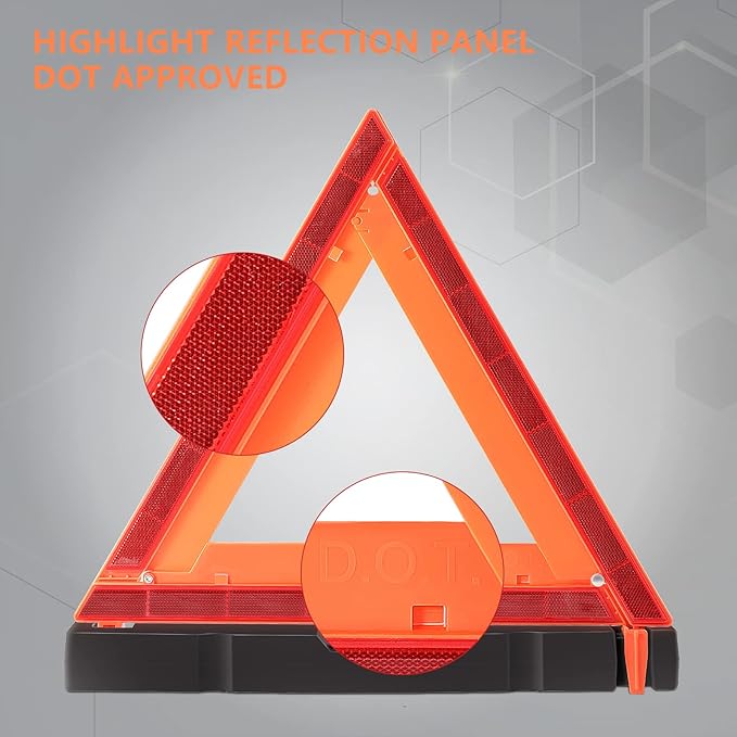 Safety Triangles DOT Approved, Standard Warning Triangles Enmergency Reflector, Emergency Triangles for Vehicles with Carry Case(3 Pack,Without Sand)