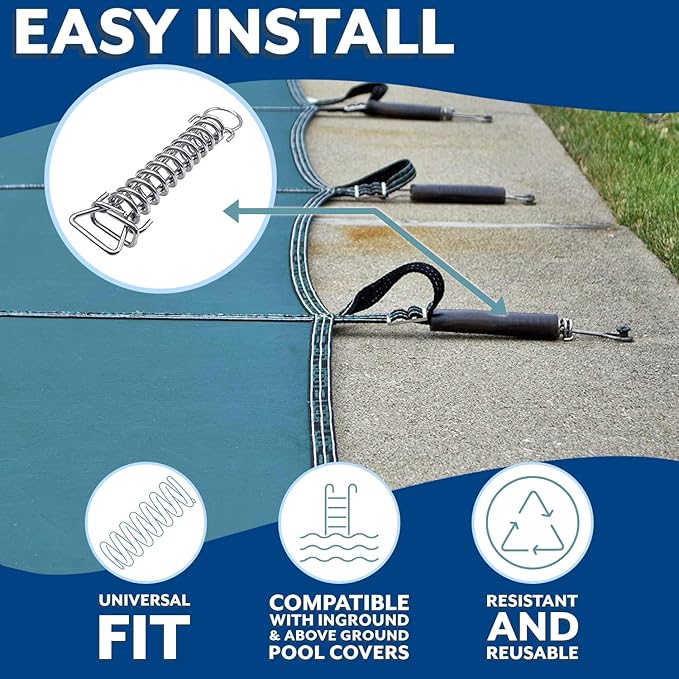 Poolzilla Pool Safety Cover Stainless Steel Springs - 100 Pack - Universal Fit