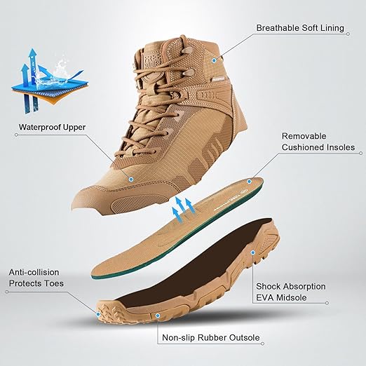 FREE SOLDIER Men's Waterproof Hiking Boots Lightweight Work Boots Military Tactical Boots Durable Combat Boots