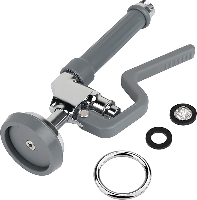 Commercial Sink Sprayer Head with Handle Grip, Pre Rinse Spray Valve for Restaurant Kitchen Faucet 1.42GPM High-Pressure Dish Sprayer Nozzle Assembly Replacement Kit Chrome Brushed (Gray)
