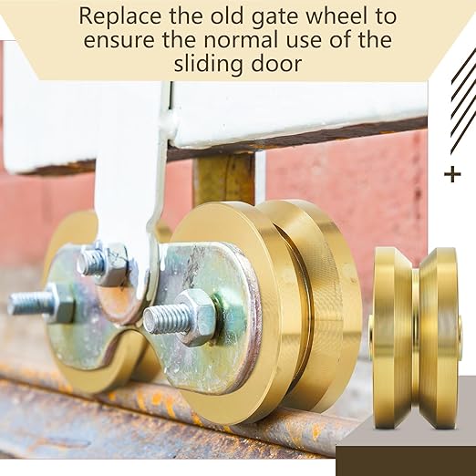 Tatuo 4" Solid Slide V Groove Wheels Heavy Duty Sliding Gate Rollers Wheels 1-34" Width Rolling Gate Caster Rollers 2500 Lbs Capacity with Screw Double Bearing Pair(1 Set)