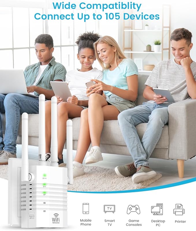 WiFi Extender Internet Booster, 12880 Sq.ft Long Range Repeater Wireless Routers Amplifier, 1200Mbps Dual Band WiFi Extenders Signal Booster for Home, Support More Network Devices at Home
