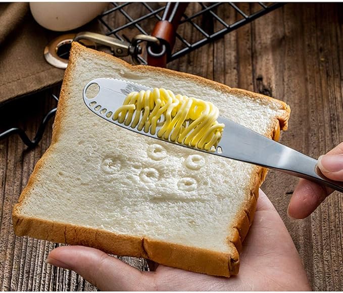 The Better Butter Spreader Knife, Butter Knife Spreaders, Stainless Steel Butter Knives Curler, Butter Knifes for Cold Butter Slicer with Holes, Butter Grater, 3 in 1 Kitchen Gadgets Serrated