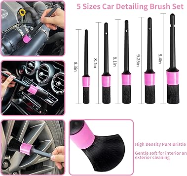 Car Cleaning Detailing Kit Interior Cleaner, 14Pcs Car Cleaning Supplies with High Power Portable Car Vacuum Cleaner, Detailing Brush Set, Windshield Cleaner, Pink Car Accessories for Women