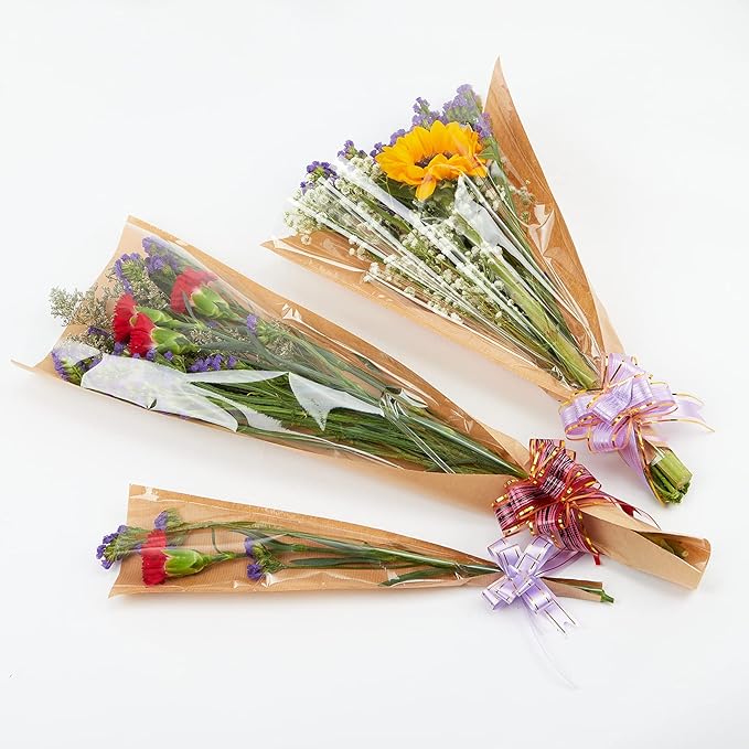 Paper Flower Bags For Bouquets Small Floral Plastic Flower Sleeves For Bouquets Gift Bags 50pcs L-Original
