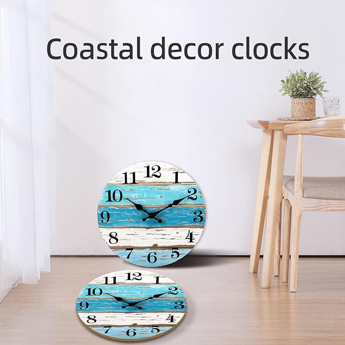 CHYLIN 16 Inch Wall Clock, Large Outdoor Clocks for Patio, Pool Beach House Decor Tropical Clocks for Walls, Nautical Coastal Themed Blue Clock for Lake House, Bathroom, Living Room, Kitchen (16")