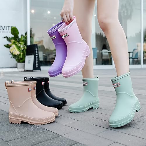 Nutropa Mid Calf Rain Boots for Women,Waterproof Garden Shoes Anti-Slip Rainboots,Outdoor Work Rain Shoes