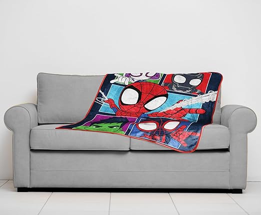 Marvel Spidey & His Amazing Friends Plush Travel Throw Blanket - Measures 40 x 50 Inches - Super Soft & Cozy Travel Accessories Features Miles Morales & Ghost Spider Gwen