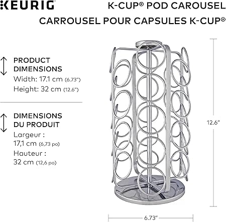Keurig Storage Carousel, Coffee Pod Storage, Holds up to 36 Keurig K-Cup Pods, Silver