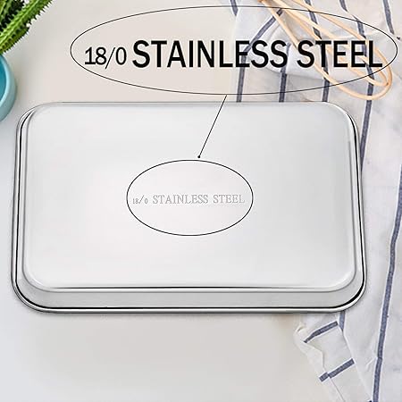 TeamFar Baking Sheet Set of 4, Stainless Steel Baking Pan Tray Cookie Sheet, Non Toxic Healthy, Rust Free Easy Clean - Dishwasher Safe