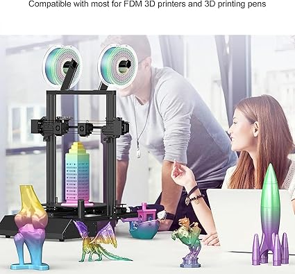 2 Color PLA Filament Glossy Blue and Purplish Red 1.75mm 200g Silk PLA 3D Printer 200-215C Printing Temperature PLA Material Smooth and Accurate Prints