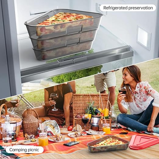 Reusable Pizza Storage Container with 3 Mergable containers - Combined Pizza PP Container to Organize & Save Space, Red&Black