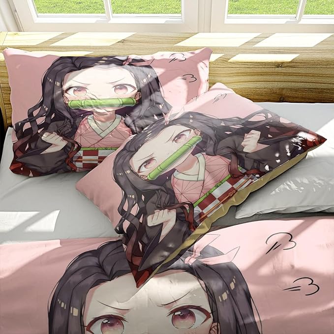 Ne-Zuko Anime Duvet Cover 3 Piece Bedding Set,Teen Anime Comforter Cover Set Super Soft Duvet Cover with Pillowcase (styel 6,Full 79x90in 20x30in)