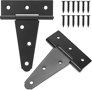 4" T-Strap Shed Door Hinges 2Pcs, Heavy Duty Black Tee Hings for Wooden Fence Gate, Outdoor T Hinges Barn Door Gate Hinges Hardware, Wrought Hinges Hardware, Thickness 2mm