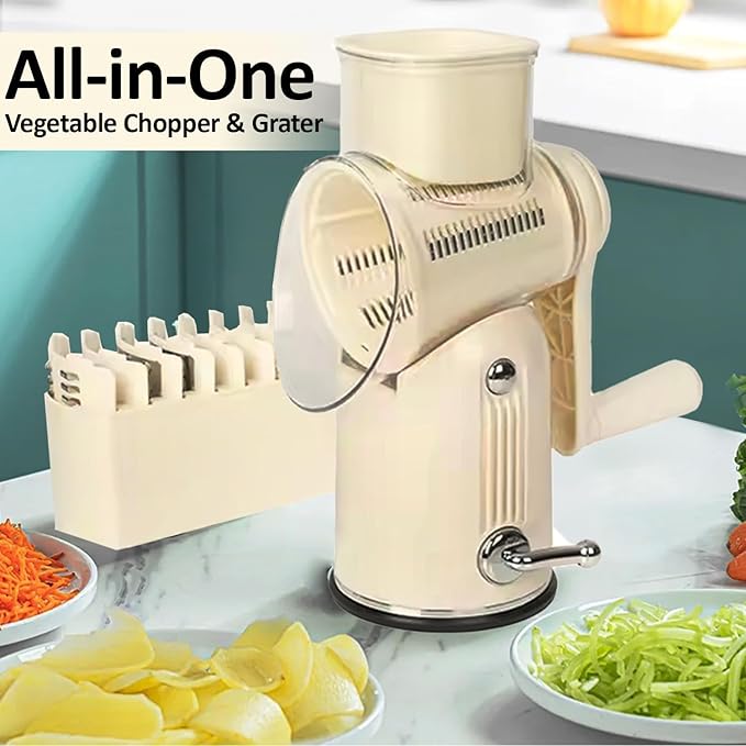 Premium Quality Rotary Cheese Grater with Handle - Kitchen Accessories Cucumber Slicer Vegetable Salad Grater, Vegetable Grater - Cheese Grater (Beige)