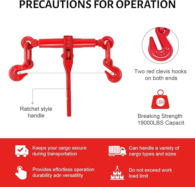 2 Pack Chain Binder, 516 to 38 Inch Chain Binder, Ratchet Binder with 5400LBS Safe Working Load and 19000LBS Breaking Strength, Load Binder for Industrial Agricultural Traction Applications