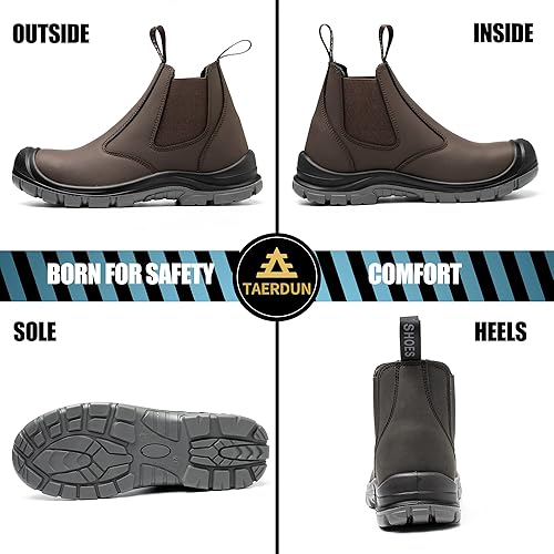 Steel Toe Work Boots for Men Slip-on Chelsea Boot, Men's Industrial & Construction Shoes, Waterproof, Lightweight, Comfortable, Non-slip Safety Shoes, Black, 10.5