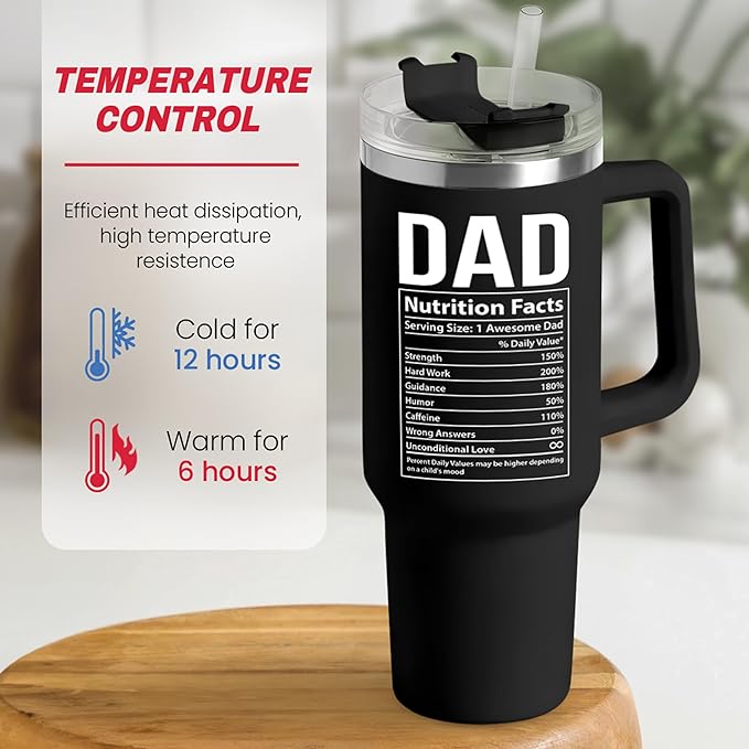 SANDJEST Dad Gifts for Dad from Daughter Son Best Dad Ever Tumbler with Handle 40oz Stainless Steel Insulated - Coffee Tumbler for Dad Father's Day Birthday Christmas Cup Gift Set with Lid Straw