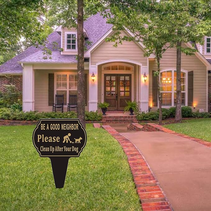Clean Up after Your Dog Sign,13.6"x9.6" No Pooping Dog Sign for Yard with Integrated stake Double Side Printed No Dog Poop Sign for Lawn Metal Sign for Outdoor Use